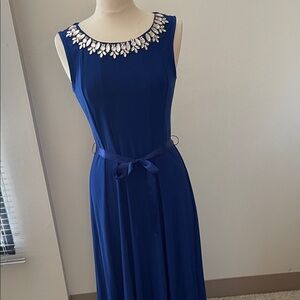 Elegant Sandiva Ladies Medium Blue Sleeveless Dress with Embellished Neckline
